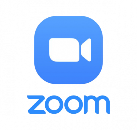 ZOOM Logo mit Schriftzug in Blau und Weiß