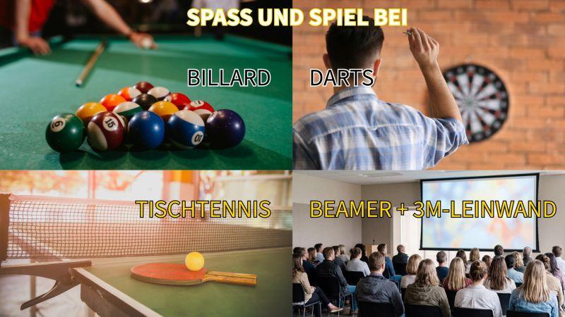 Wir bieten Dir Billard, Darts, Tischtennis, Beamer mit Großbildleinwand